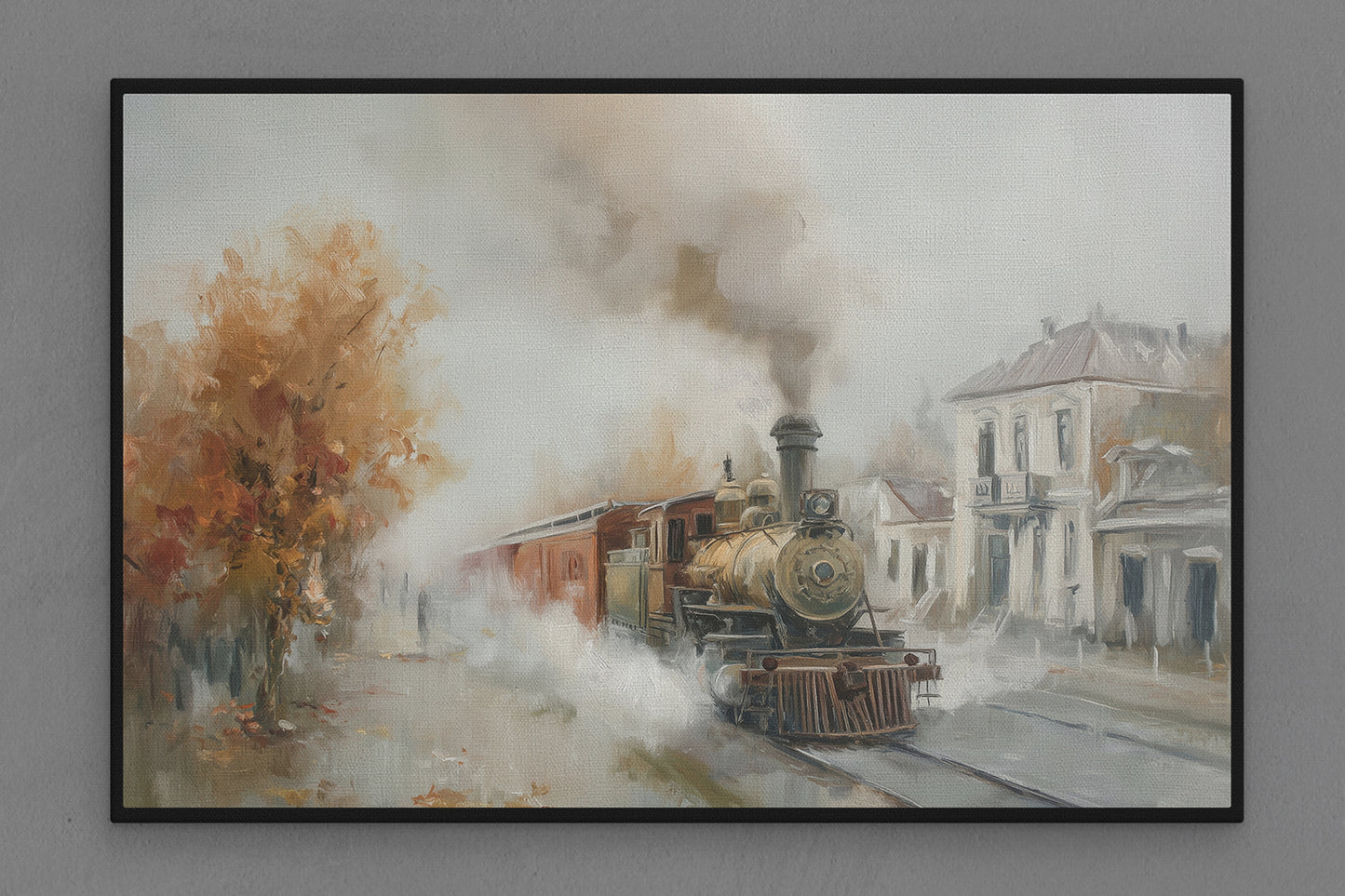 Canvas Frame with "Train in Autumn Scene" Image