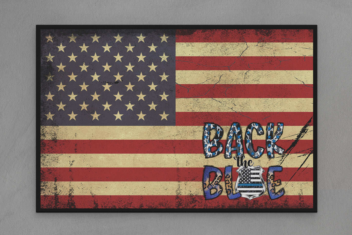 United States Canvas Flag with Law Enforcement "Back the Blue" Image