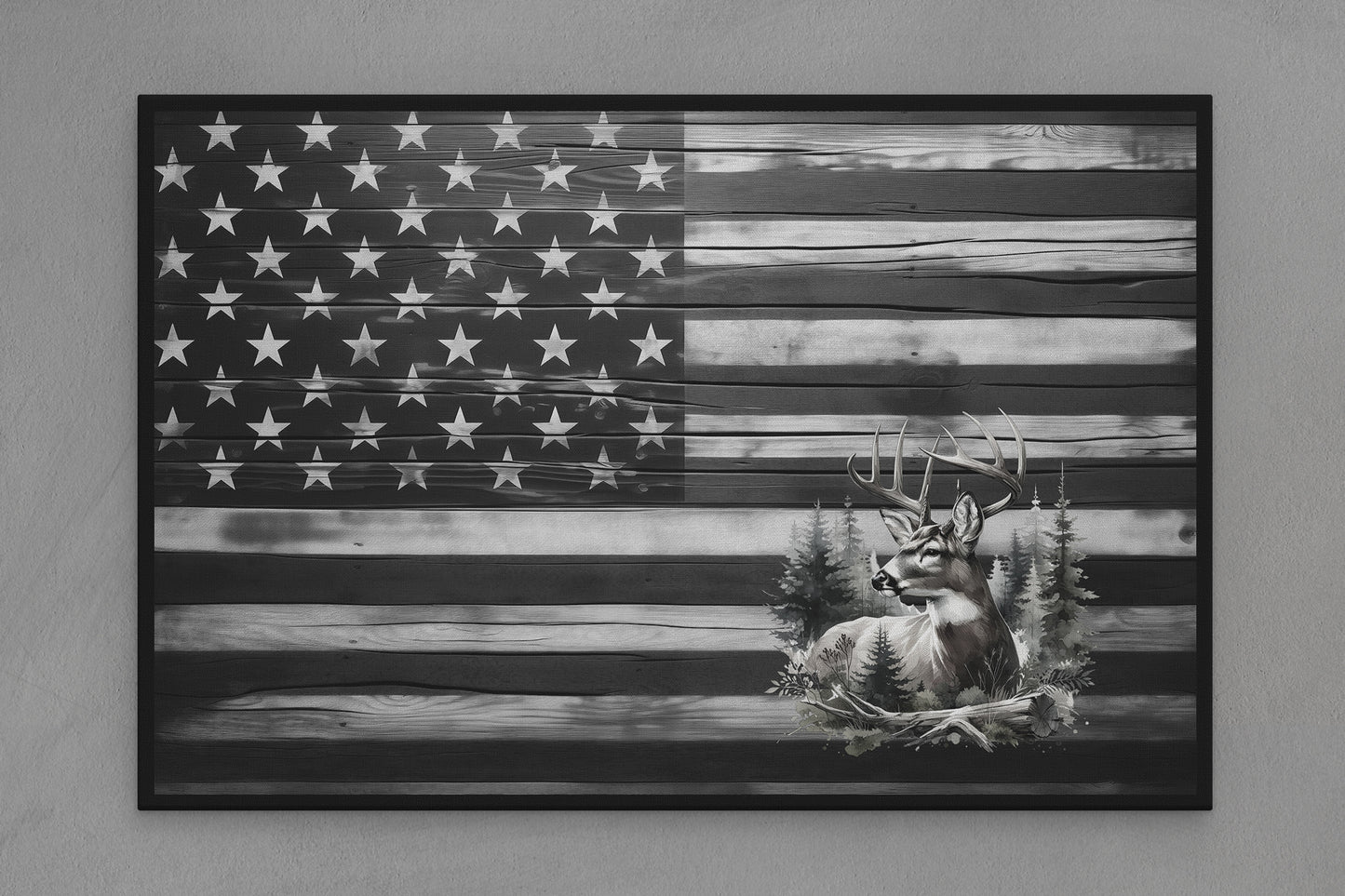 United States Canvas Flag with Deer "In Woods" Image