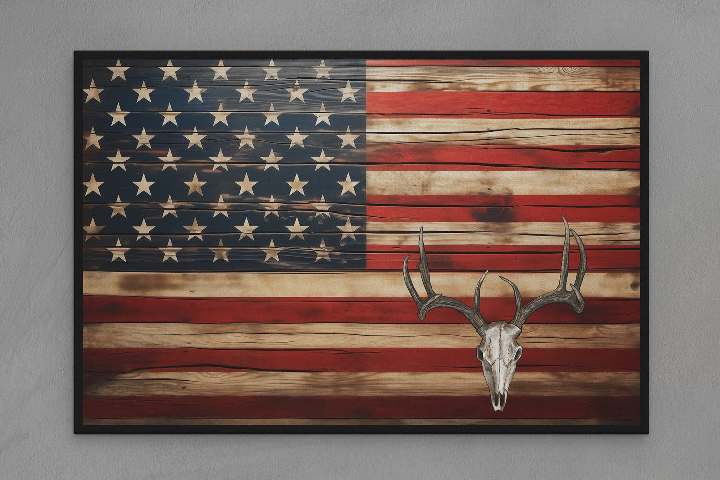 United States Canvas Flag with Deer "Skull" Image