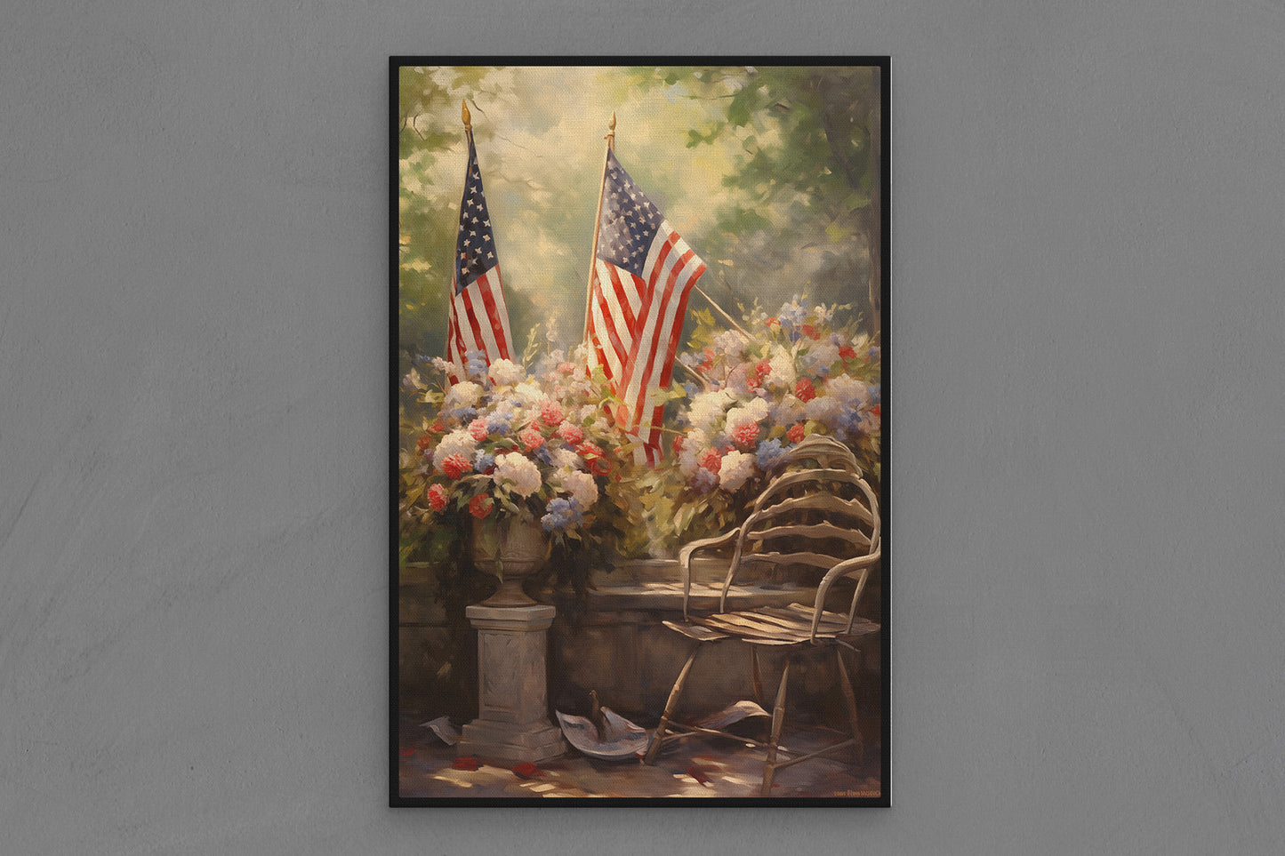 Canvas Frame with "Flags and Flowers" Image
