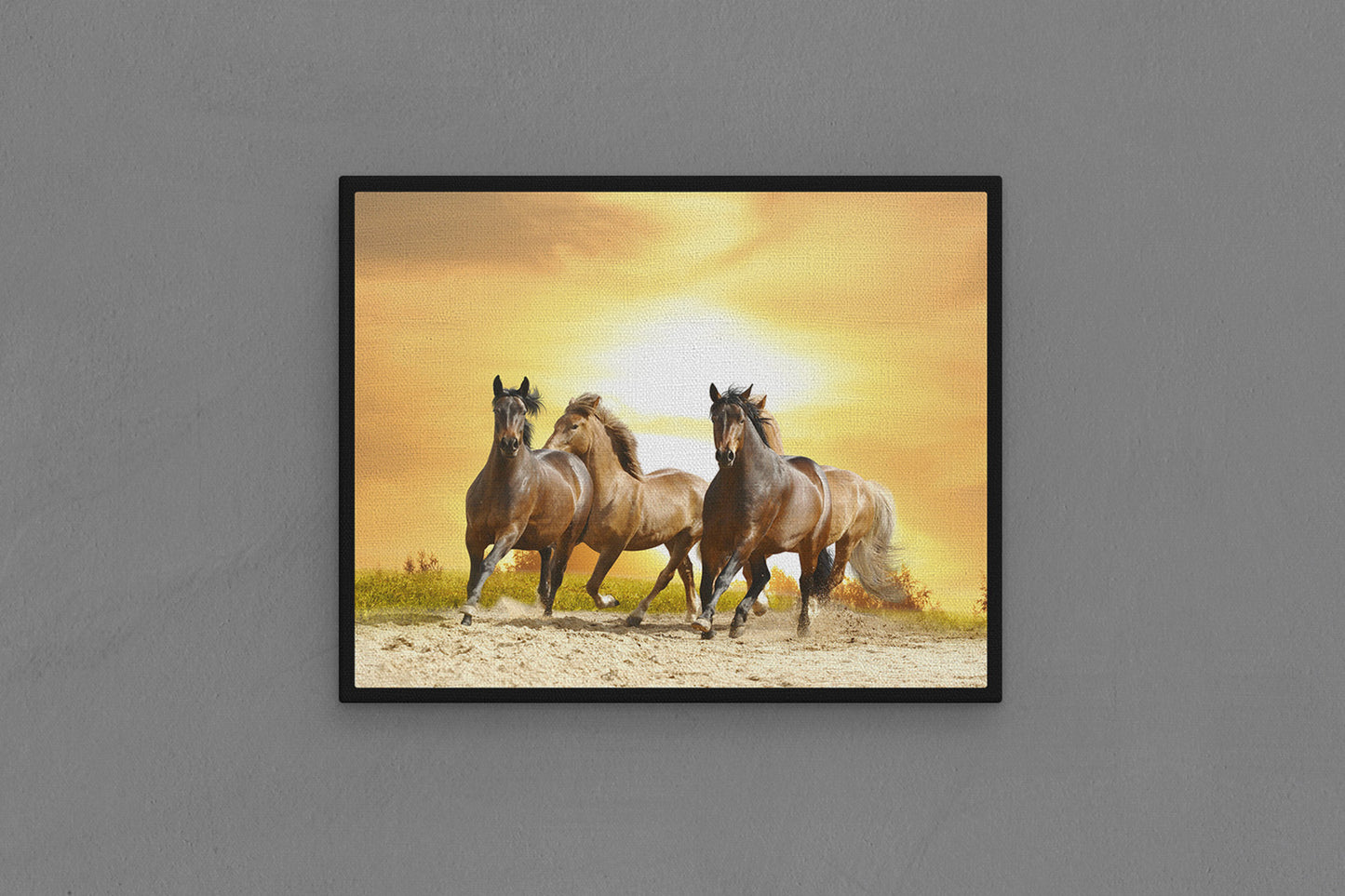 Canvas Frame with "Horses - Running in the Sun 02" Image