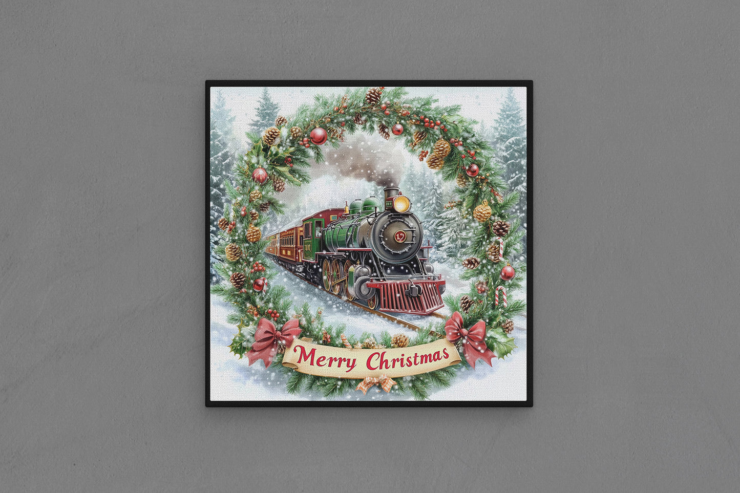 Canvas Frame with "Train with Merry Christmas Text" 02 Image