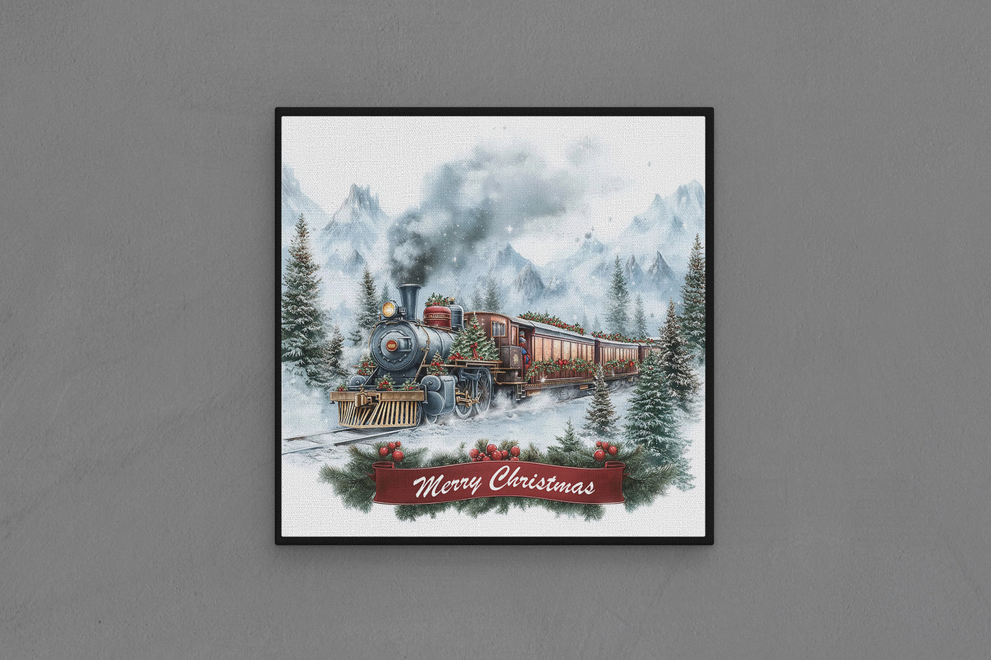 Canvas Frame with "Train with Merry Christmas Text" 05 Image