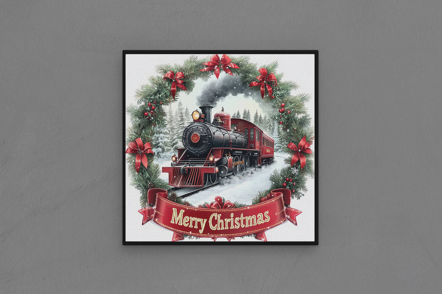 Canvas Frame with "Train with Merry Christmas Text" 06 Image