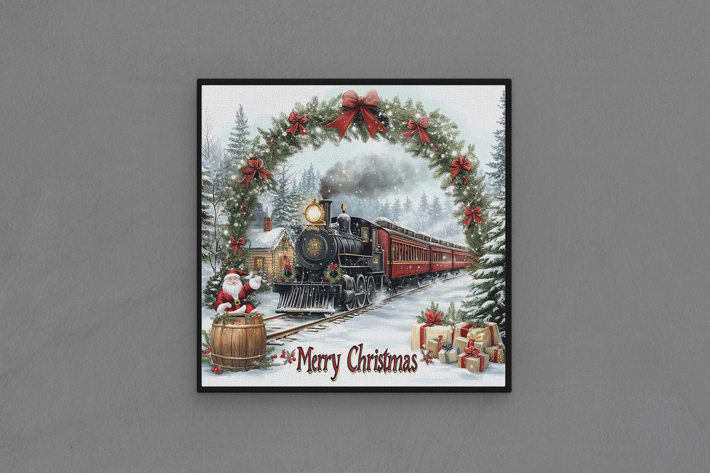 Canvas Frame with "Train with Merry Christmas Text" 08 Image