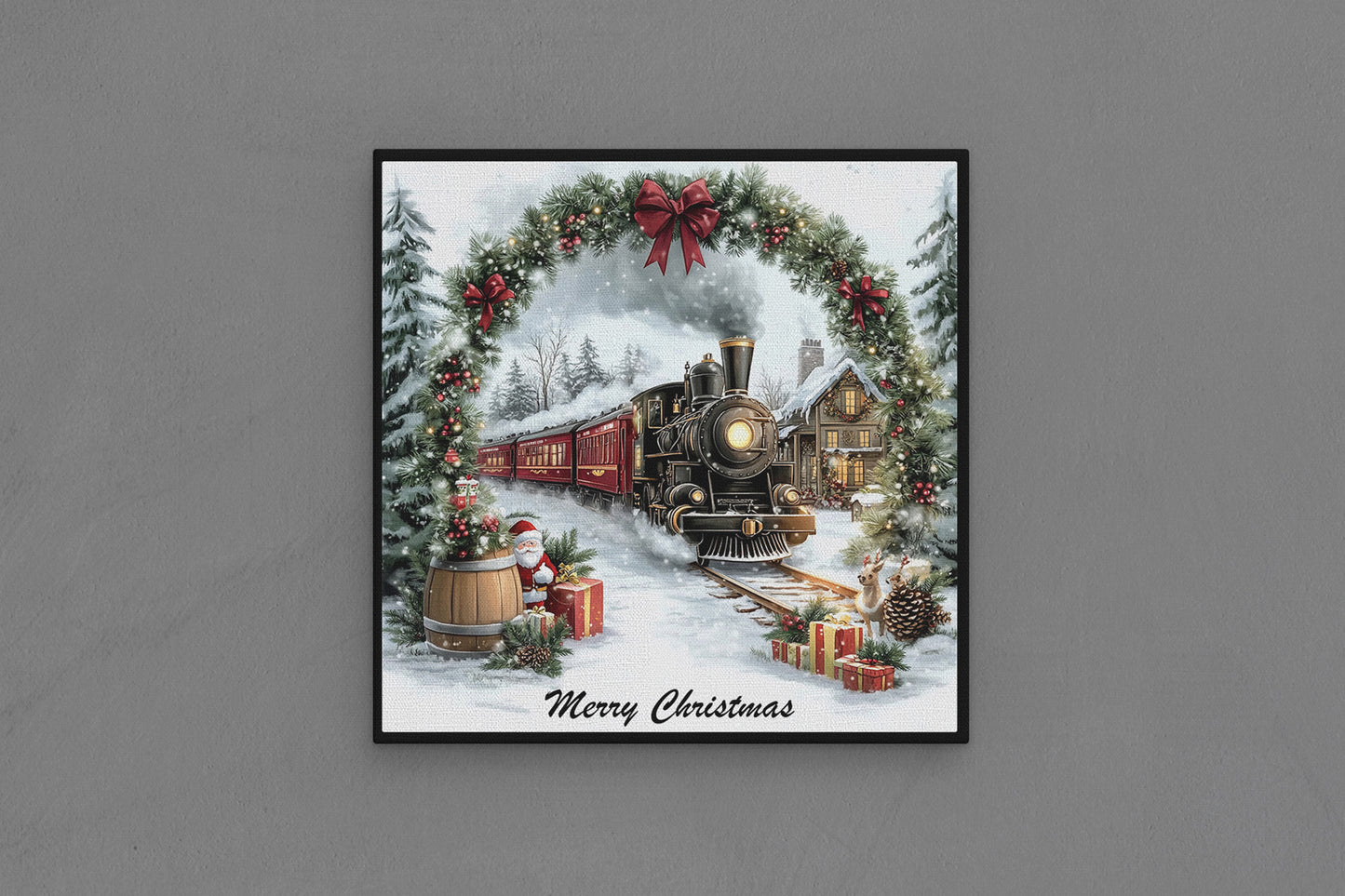 Canvas Frame with "Train with Merry Christmas Text" 09 Image