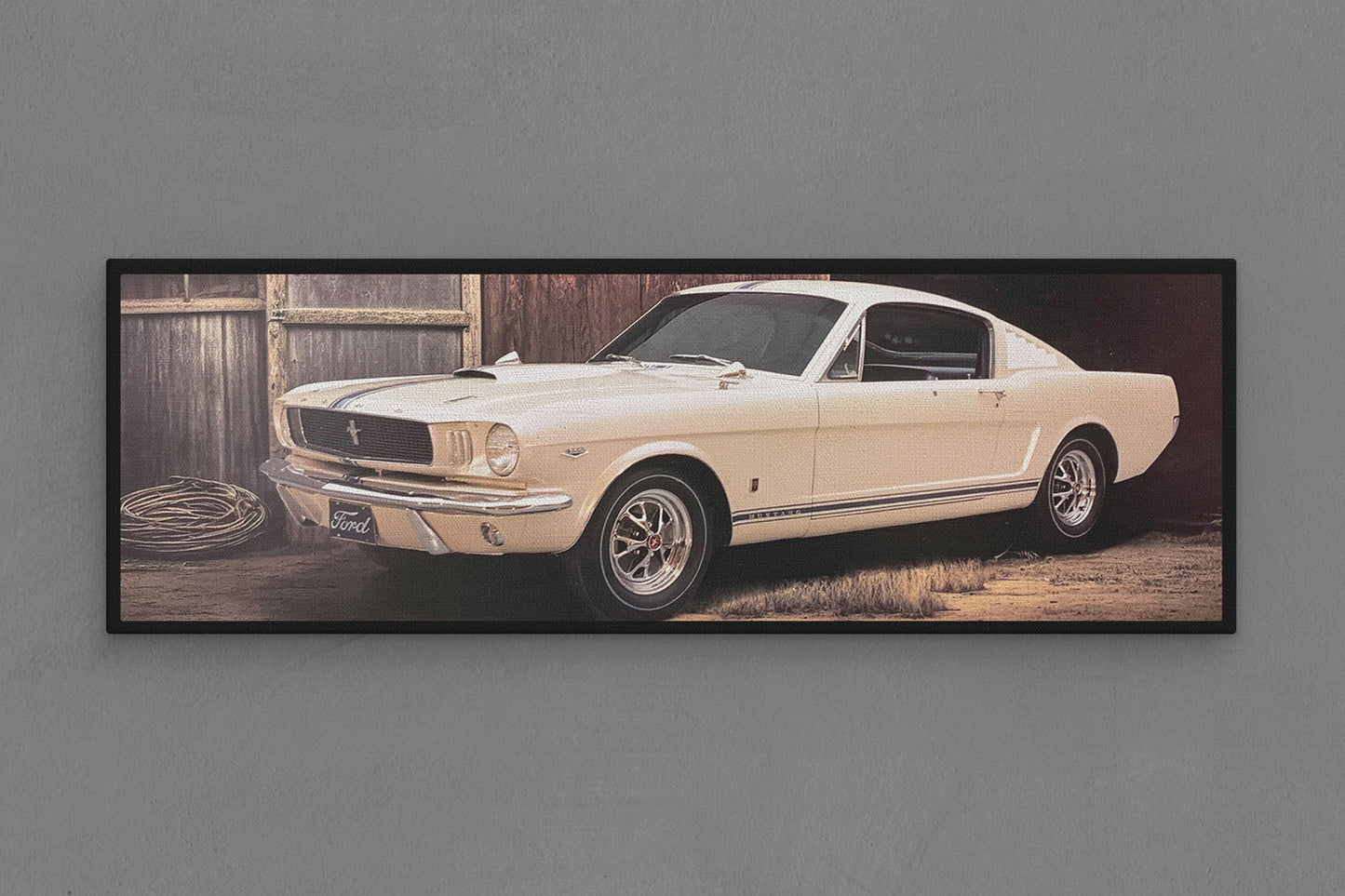 Canvas Frame with "Mustang - White Fastback" Image