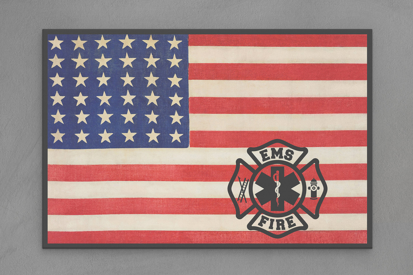 United States Canvas Flag with Fire Department / EMS "Seal" Image