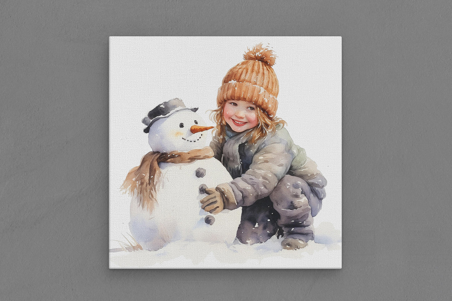 Canvas Frame with "Snowman and Girl" 01 Image