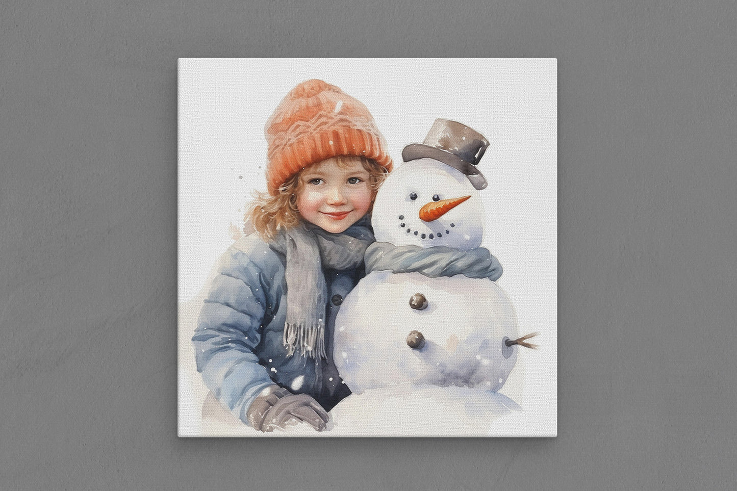Canvas Frame with "Snowman and Girl" 02 Image