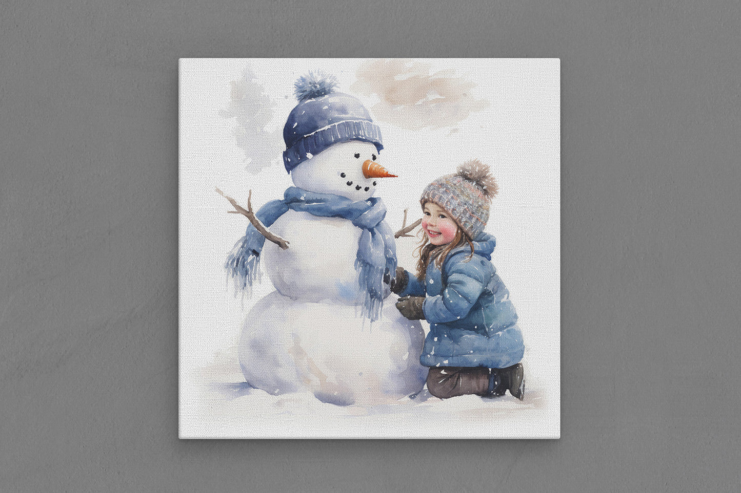 Canvas Frame with "Snowman and Girl" 03 Image