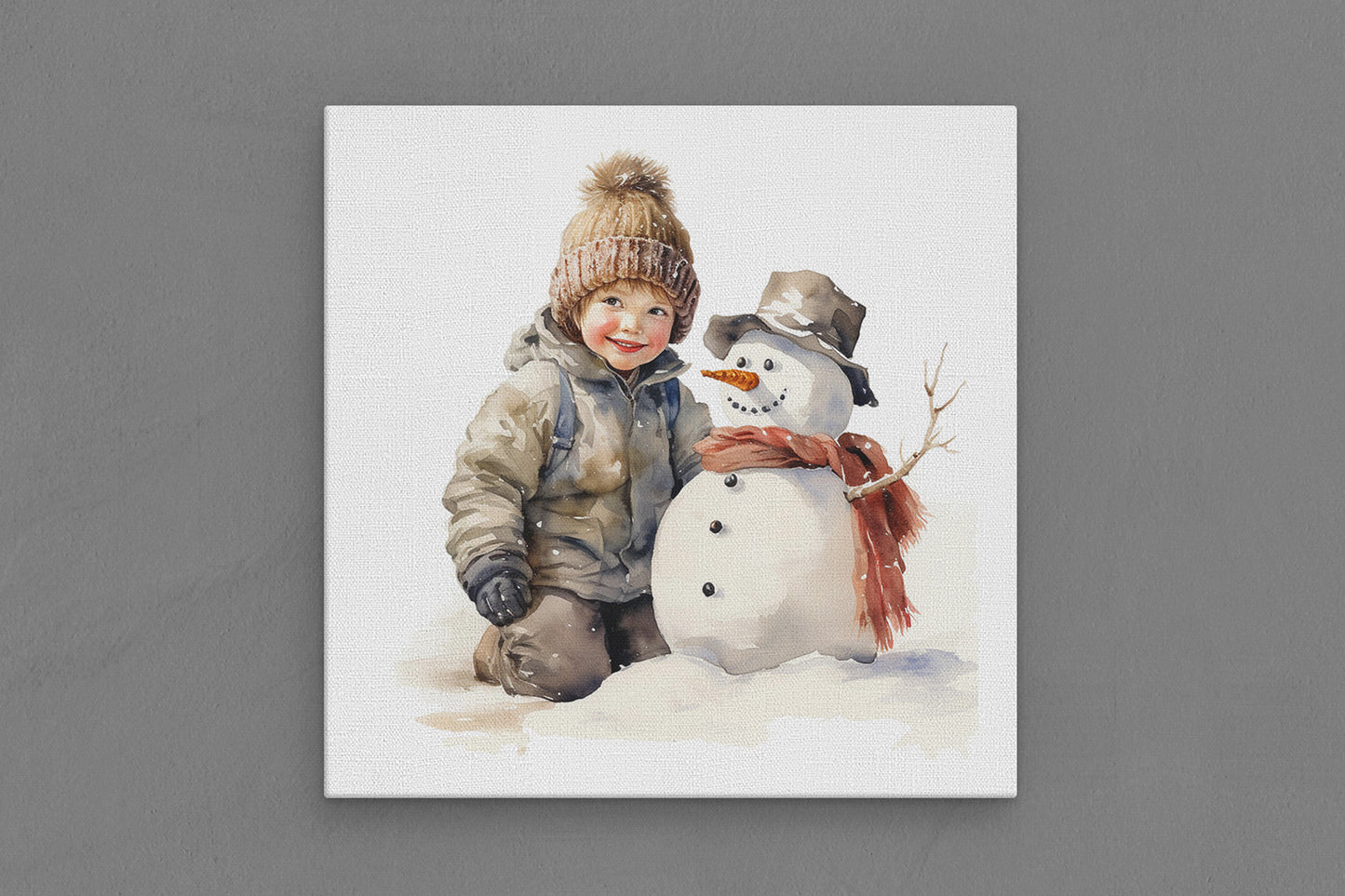 Canvas Frame with "Snowman and Girl" 06 Image