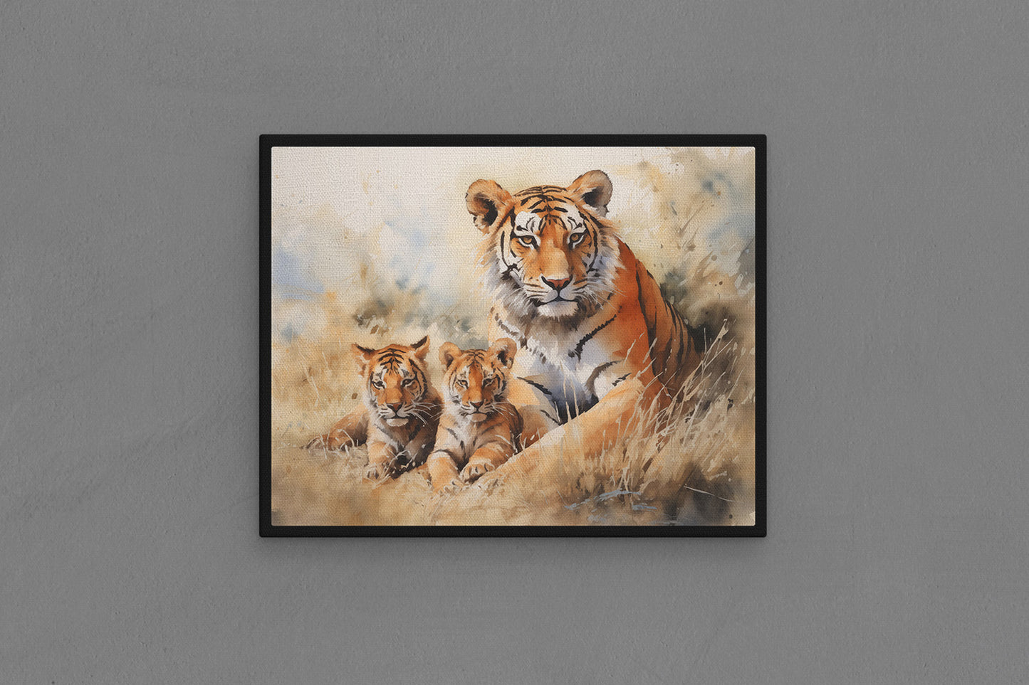Canvas Frame with "Tiger with Cubs" Image