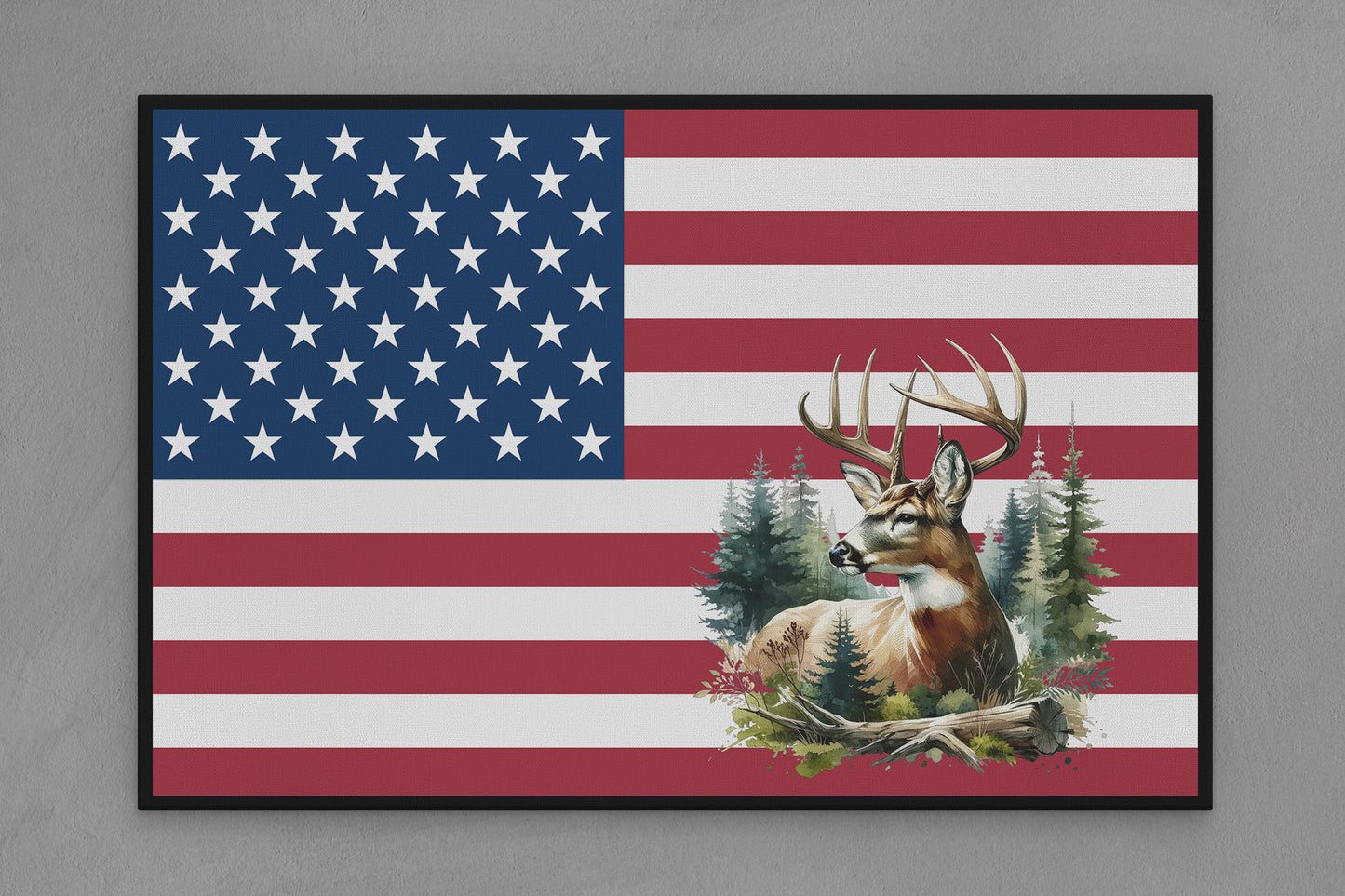 United States Canvas Flag with Deer "In Woods" Image