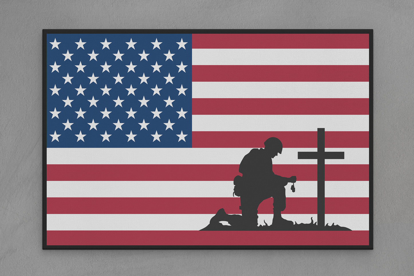 United States Canvas Flag with Military "Soldier and Cross" Image