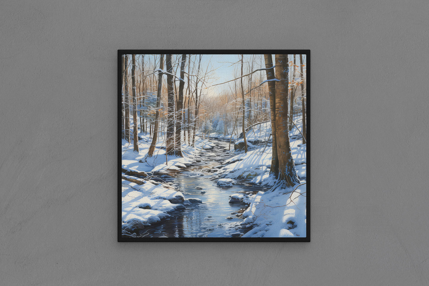 Canvas Frame with "Winter Creek Scene" Image