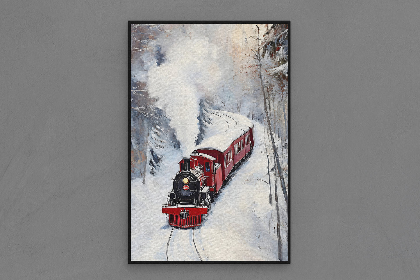 Canvas Frame with "Christmas Train in Snow" Image