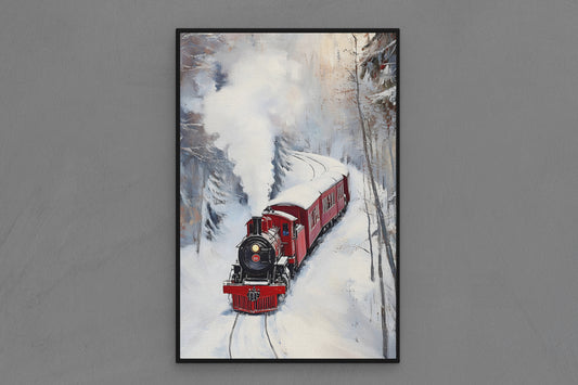 Canvas Frame with "Christmas Train in Snow" Image