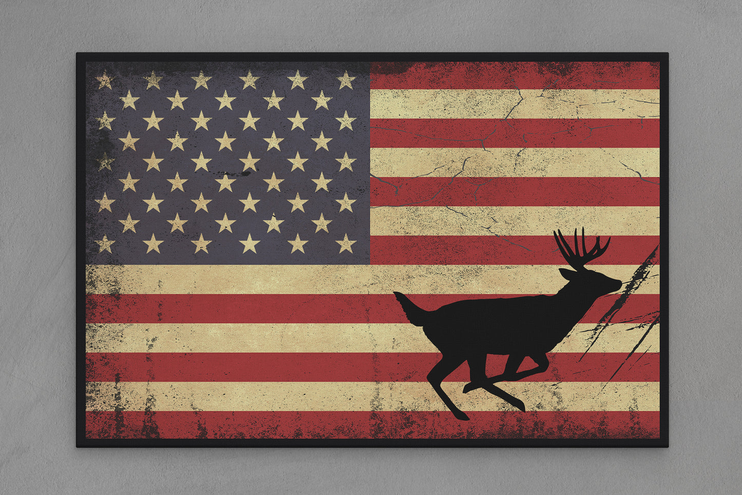 United States Canvas Flag with Deer "Running Away" Image