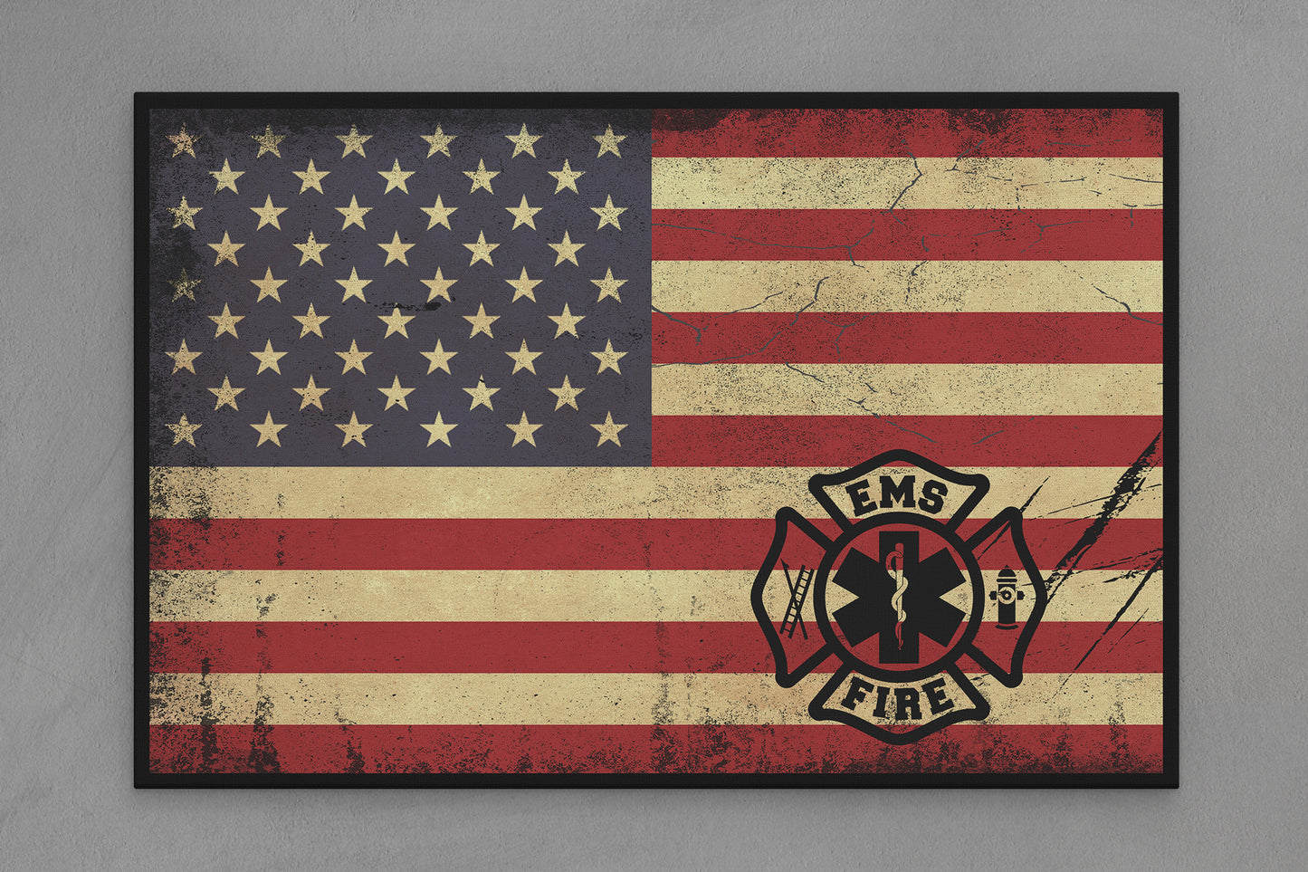 United States Canvas Flag with Fire Department / EMS "Seal" Image