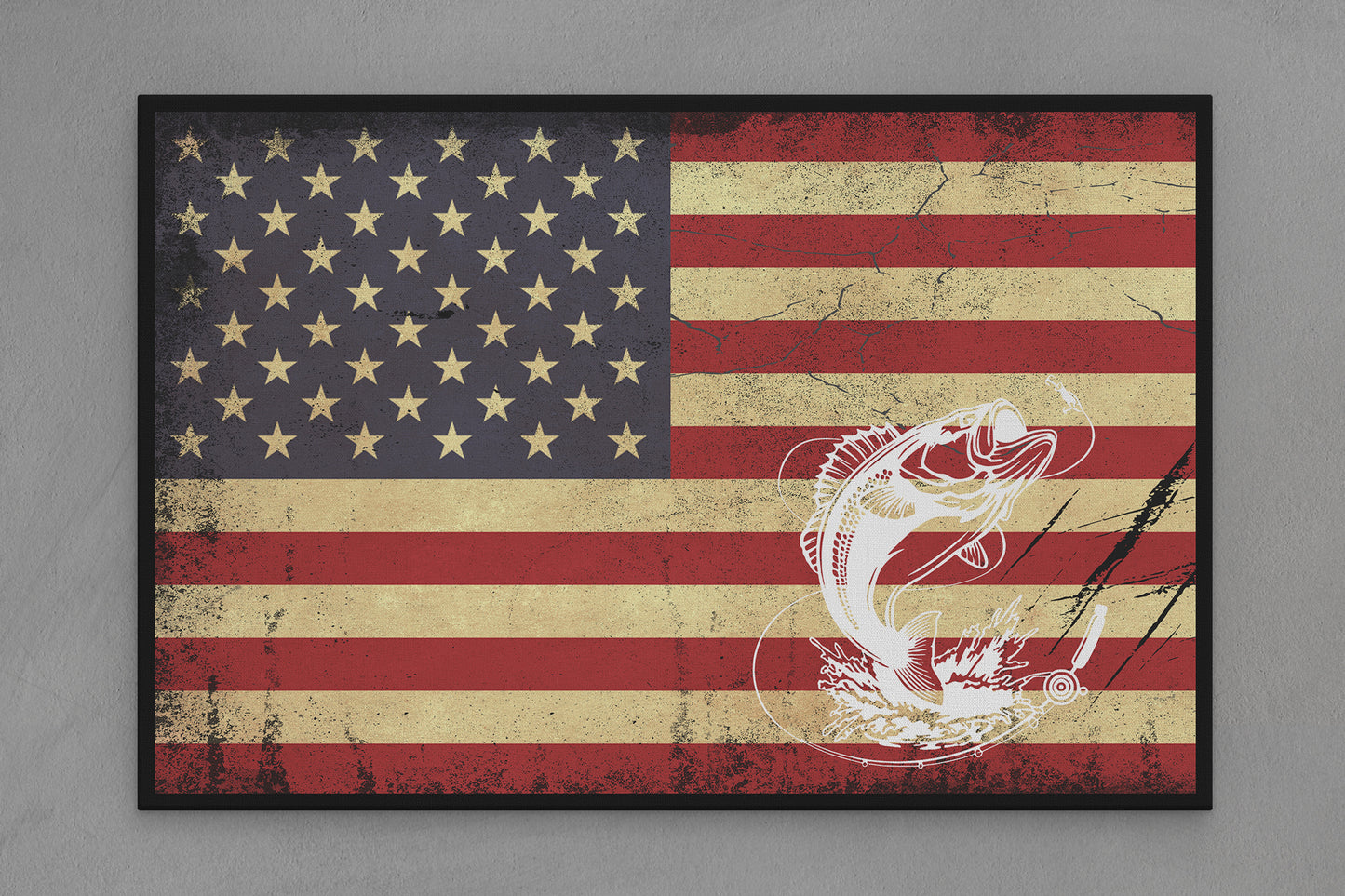 United States Canvas Flag with Fishing "Jump for Lure" Image