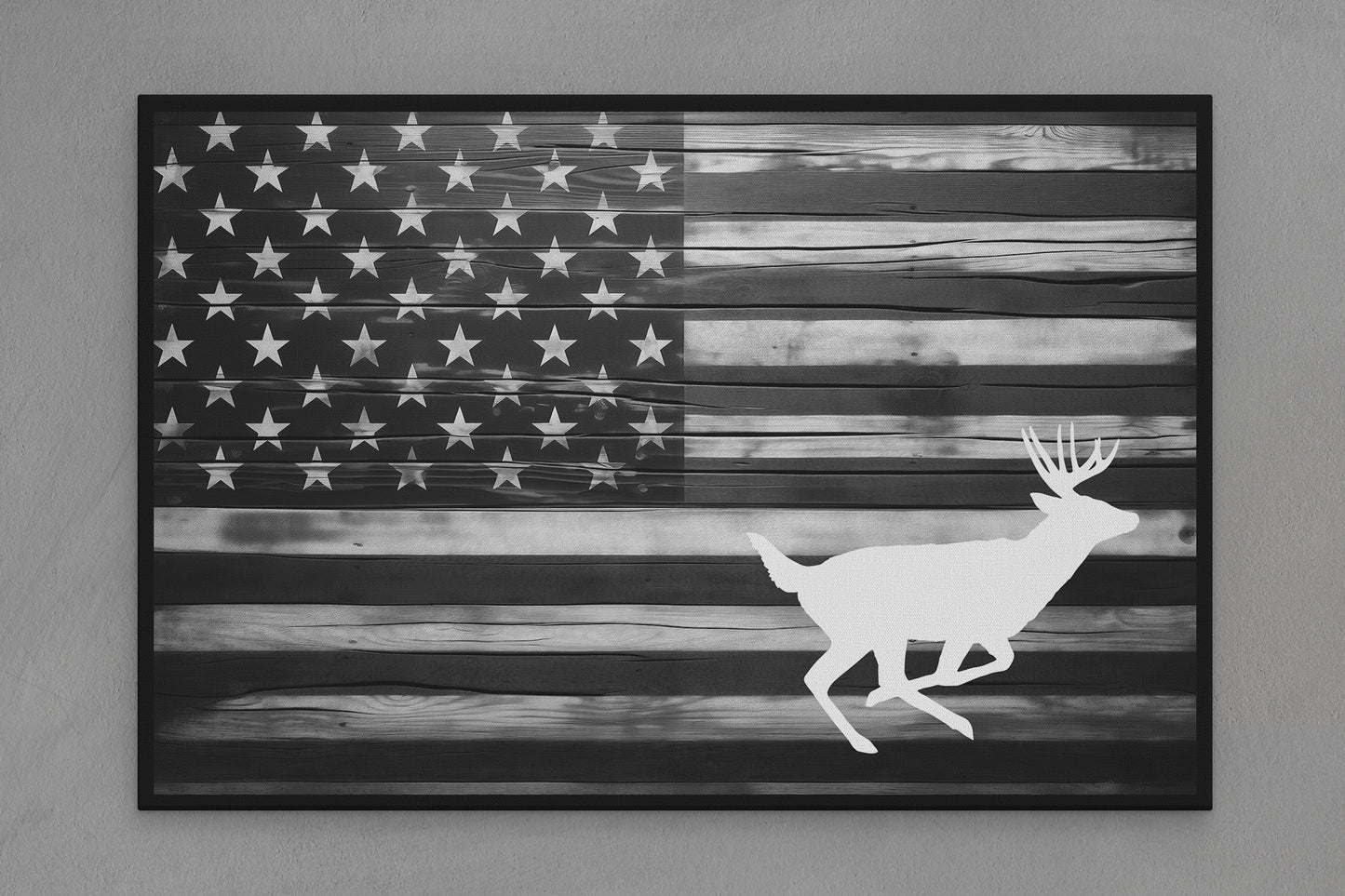 United States Canvas Flag with Deer "Running Away" Image
