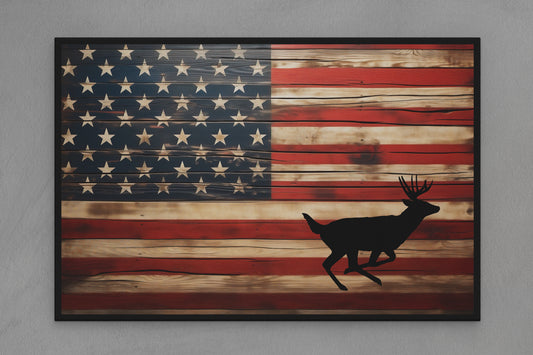 United States Canvas Flag with Deer "Running Away" Image