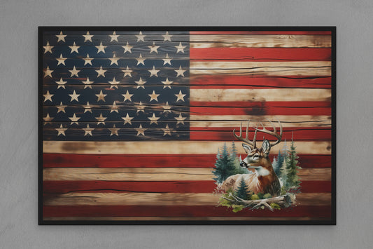 United States Canvas Flag with Deer "In Woods" Image