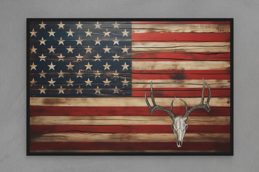 United States Canvas Flag with Deer "Skull" Image