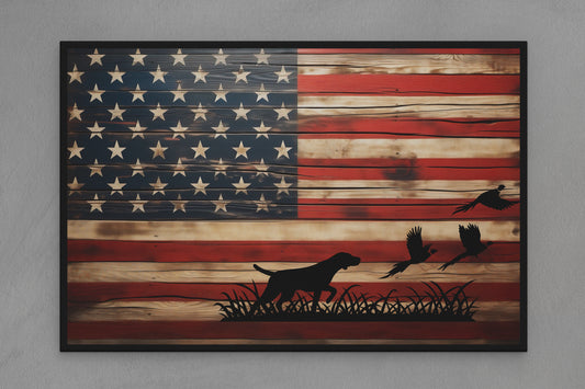 United States Canvas Flag with Hunting "Dog Bird Hunting" Image