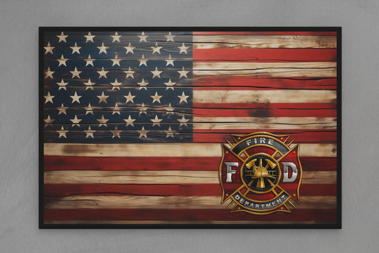 United States Canvas Flag with Fire Department "Seal" Image
