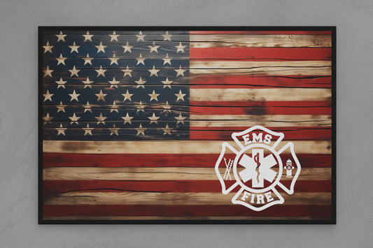 United States Canvas Flag with Fire Department / EMS "Seal" Image