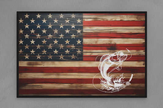United States Canvas Flag with Fishing "Jump for Lure" Image