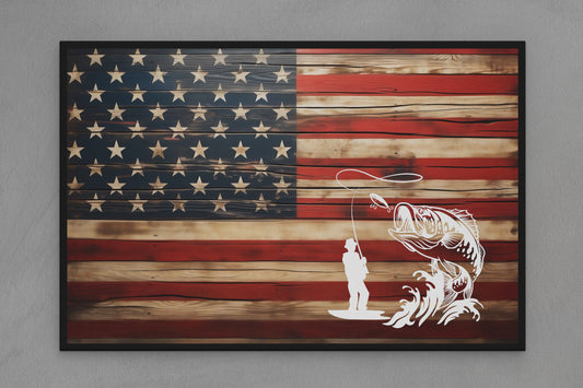 United States Canvas Flag with Fishing "Fisherman" Image