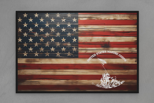 United States Canvas Flag with Marines "Iwo Jima" Image