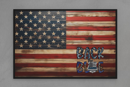 United States Canvas Flag with Law Enforcement "Back the Blue" Image