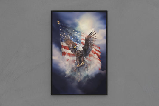 Canvas Frame with "Eagle with Flag Background" Image