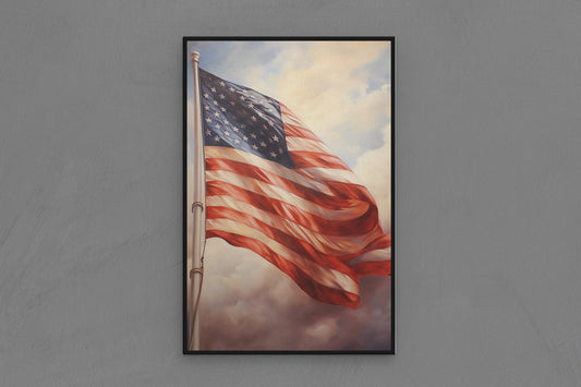 Canvas Frame with "Flag Blowing on Pole" Image