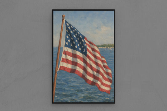 Canvas Frame with "Flag over Water" Image