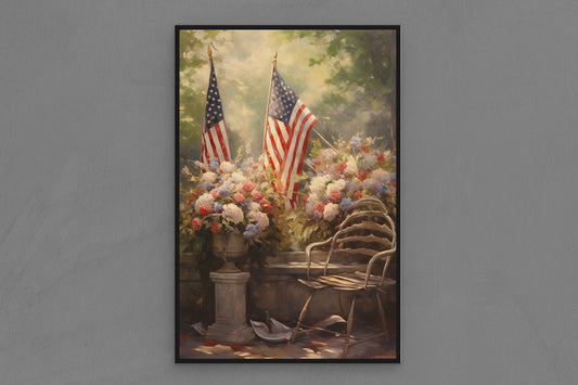Canvas Frame with "Flags and Flowers" Image