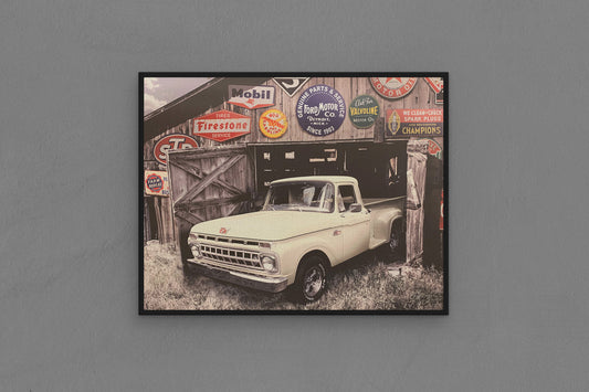 Canvas Frame with "Ford Truck with Signs" Image