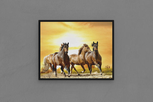 Canvas Frame with "Horses - Running in the Sun 01" Image