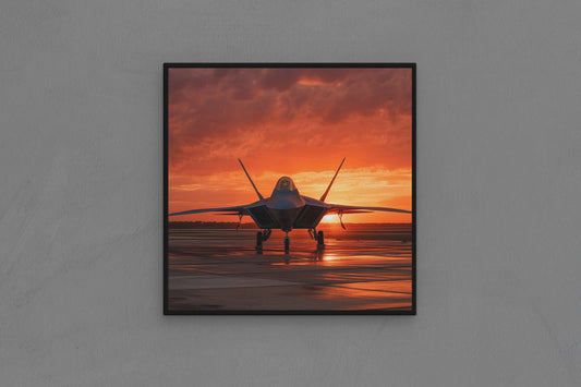 Canvas Frame with "Fighter Jet in Sunset" Image