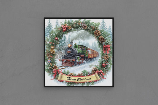 Canvas Frame with "Train with Merry Christmas Text" 01 Image