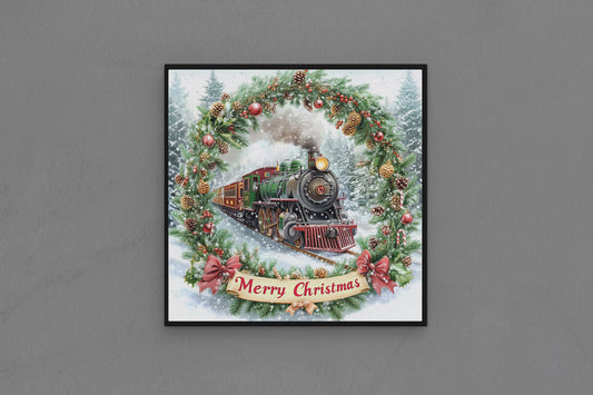 Canvas Frame with "Train with Merry Christmas Text" 02 Image