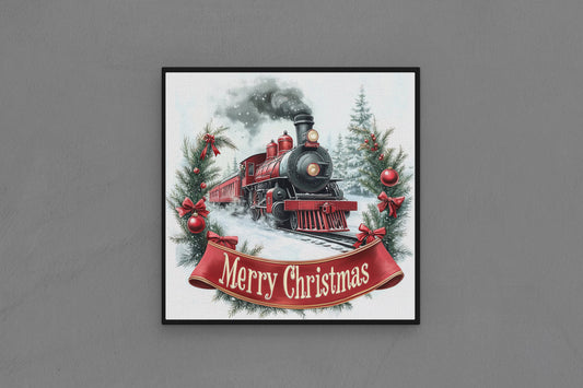 Canvas Frame with "Train with Merry Christmas Text" 03 Image