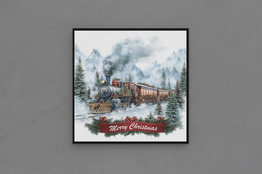 Canvas Frame with "Train with Merry Christmas Text" 05 Image
