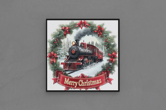 Canvas Frame with "Train with Merry Christmas Text" 06 Image