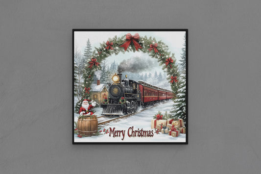 Canvas Frame with "Train with Merry Christmas Text" 08 Image